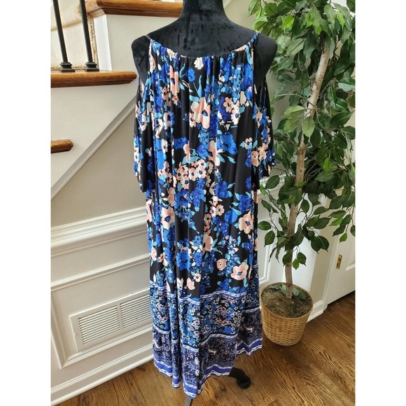Newyork & Co. Women's Floral 100% Rayon Cold Shoulder Sleeve Maxi Dress Size 2XL - Picture 7 of 11